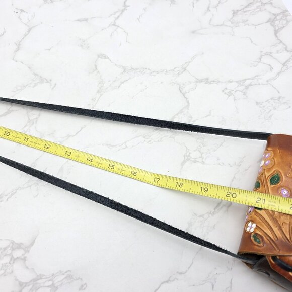 Small Mexican Leather Crossbody Bag Mini Brown Floral Butterfly Tooled Boho - Picture 9 of 10